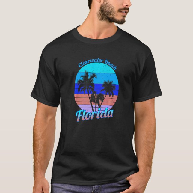 Clearwater Beach Florida Retro Tropical Palm Trees T-Shirt (Vorderseite)