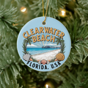 Clearwater Beach Retro Vignette Keramik Ornament