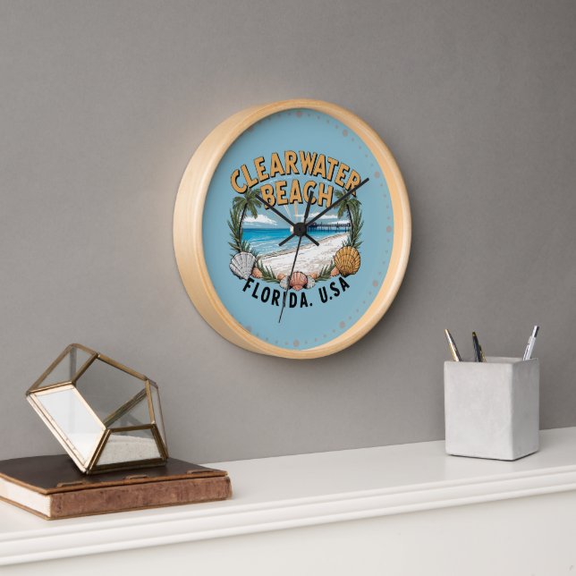 Clearwater Beach Retro Vignette Uhr (Büro)