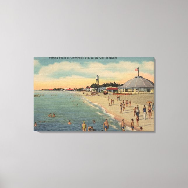 Clearwater, FL - Schwimmer und Sonnenbäder am Stra Leinwanddruck (Vorderseite)