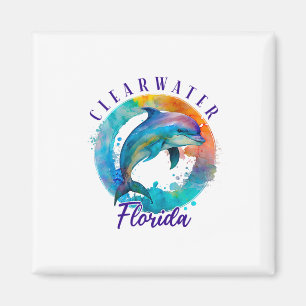 Clearwater Florida Glücklicher Wasserfarben-Delfin Magnet