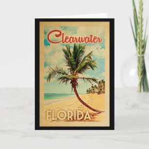 Clearwater Florida Palm Tree Beach Vintage Travel Karte
