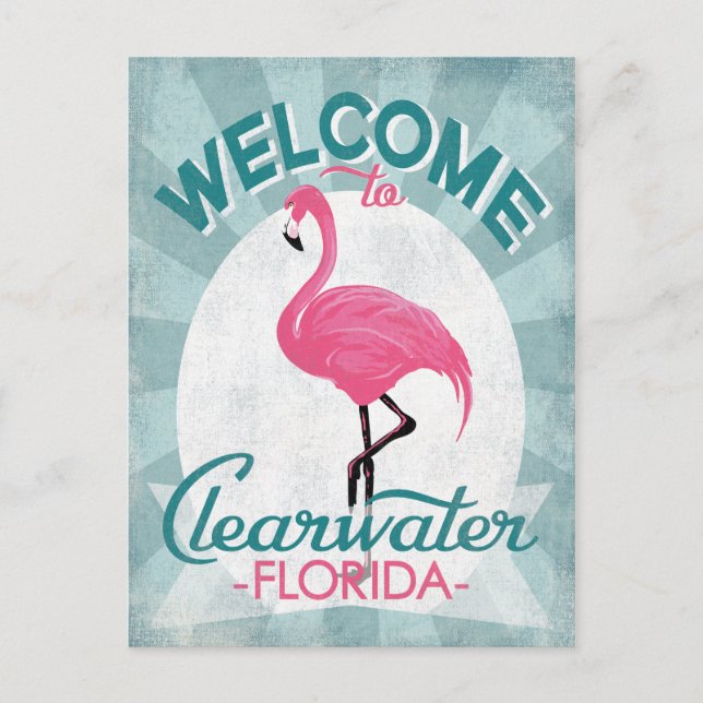 Clearwater Florida Pink Flamingo Retro Postkarte (Vorderseite)