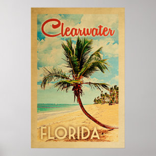 Clearwater Florida Poster Vintag Palm Tree Beach