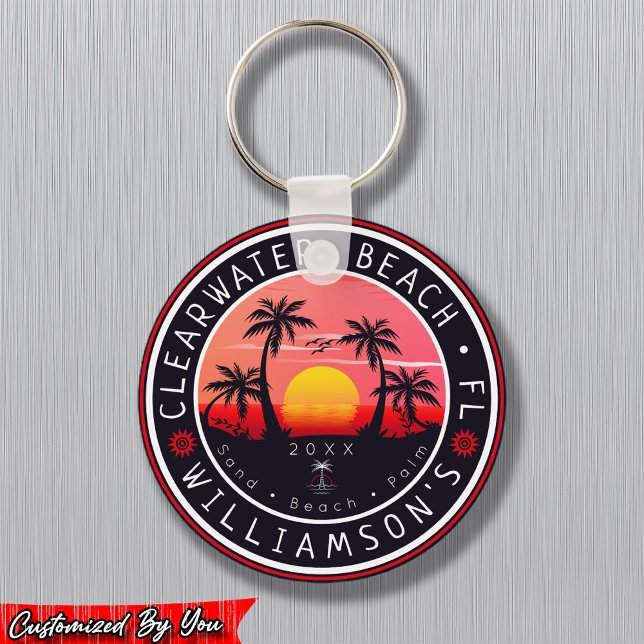 Clearwater Florida Retro Sunset Souvenirs 80er Schlüsselanhänger (Von Creator hochgeladen)