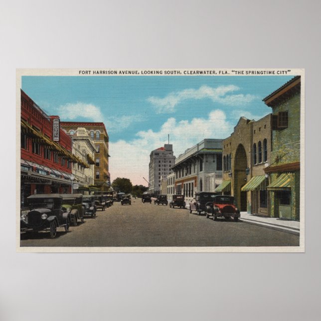 Clearwater, Florida - South View of Ft. Harrison Poster (Vorne)