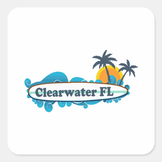 Clearwater Florida - Surfdesign. Quadratischer Aufkleber (Vorderseite)