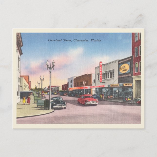 Clearwater, Florida, Vintage Straßenszene Postkarte (Vorderseite)