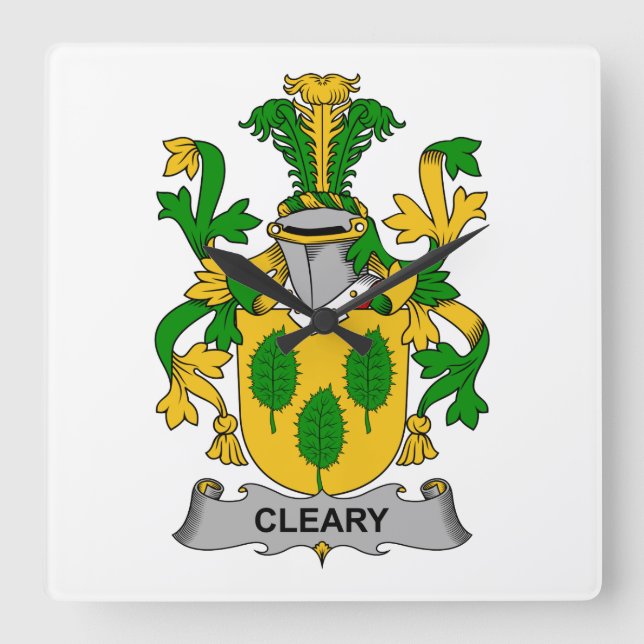 Cleary Familienwappen Quadratische Wanduhr (Vorderseite)