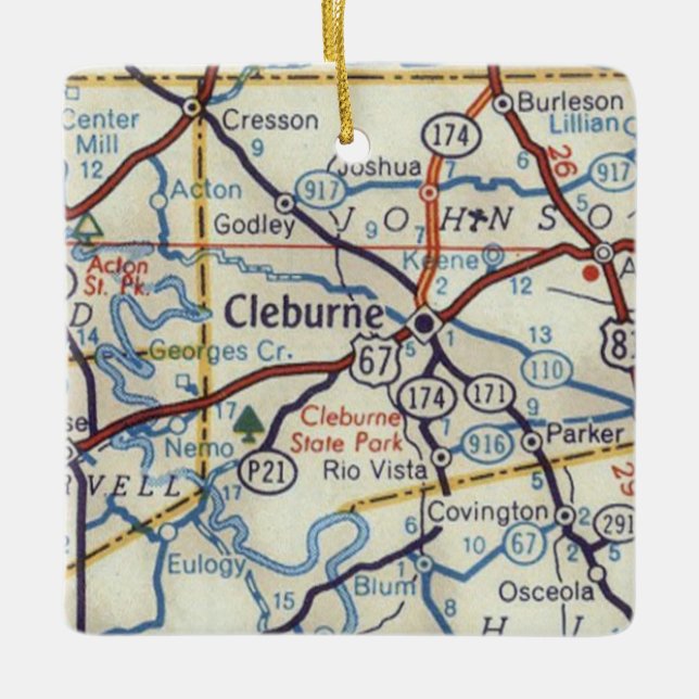 Cleburne Texas 50's Map Keramikornament (Vorderseite)