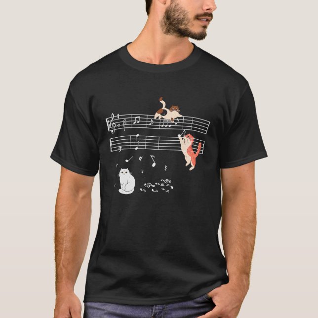 Clef Musician Niedlich Cat Kitty Musiknote T-Shirt (Vorderseite)