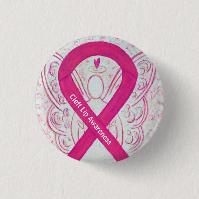 Cleft Lip Awareness Hot Pink Ribbon Angel Buttone Button (Vorderseite)