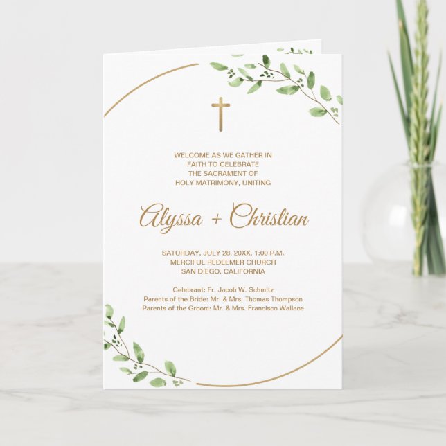 Clegant Catholic Wedding Program With Readings  Programm (Vorderseite)