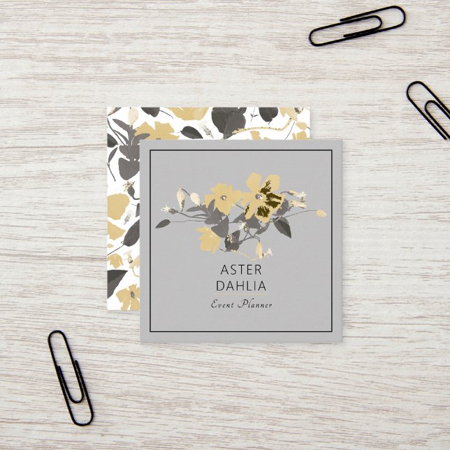Clematics Yellow Watercolor Blume Anpassbar Quadratische Visitenkarte (Clematis Yellow Watercolor Flowers Customizable Square Business Cards from Studio Posies. )