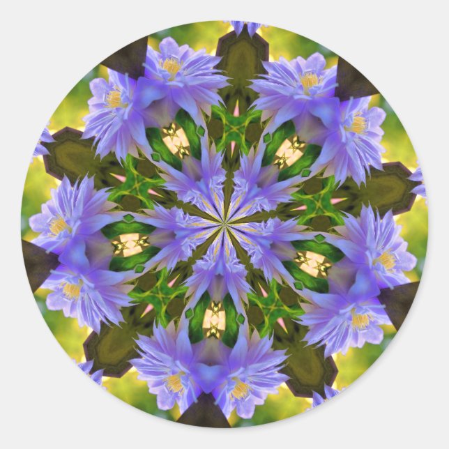 Clematis Abstrakte Blume Art Runder Aufkleber (Vorderseite)