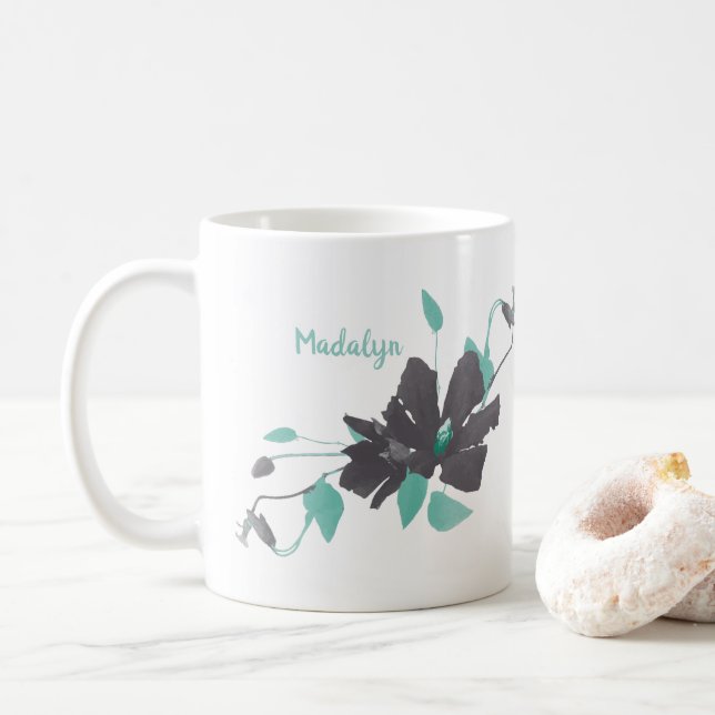 Clematis Aquamariner Blumenmuster Kaffeetasse (Mit Donut)