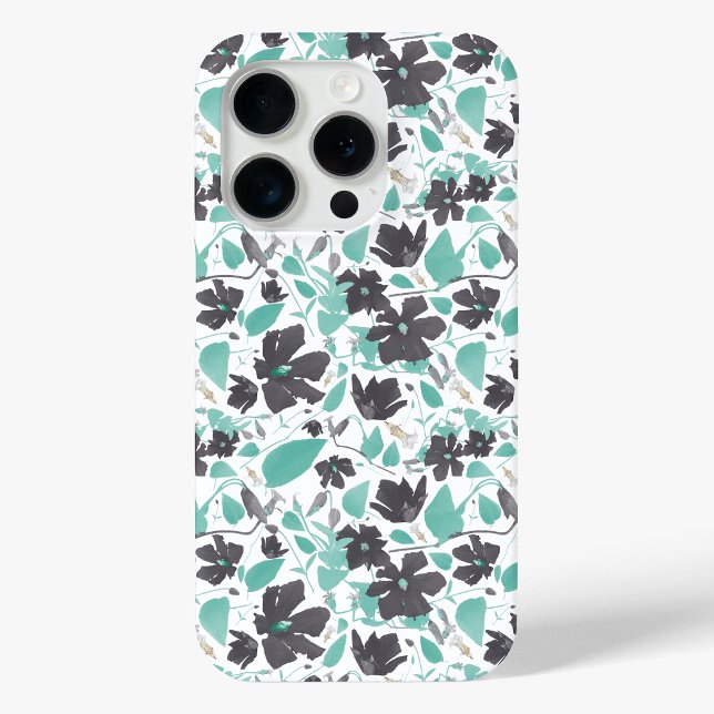 Clematis Aquamarines Blumenmuster Case-Mate iPhone Hülle (Clematis Teal Watercolor Floral Pattern Case-Mate iPhone Case from Studio Posies.)