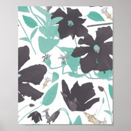 Clematis Aquamarines braunes Muster Kunstdrucken Poster