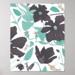 Clematis Aquamarines braunes Muster Kunstdrucken Poster