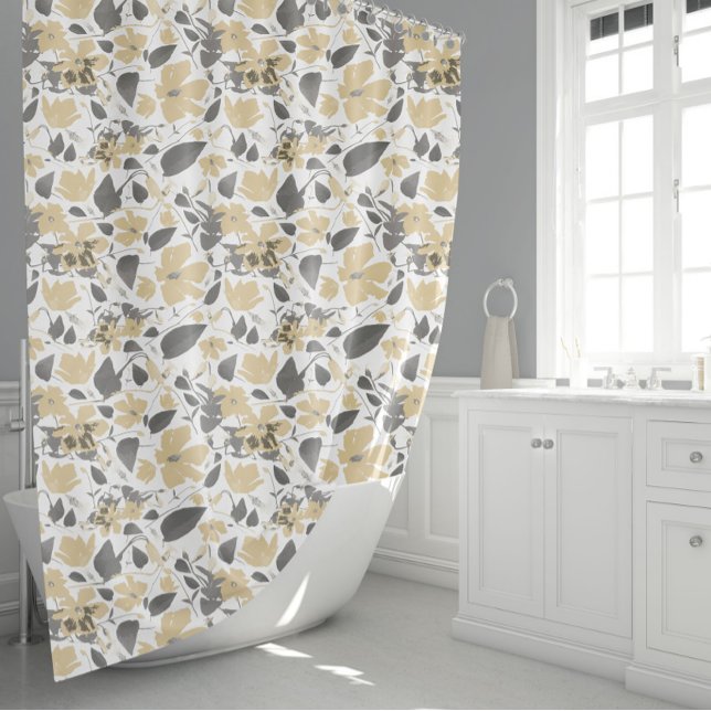 Clematis Gelbe graue Blume Duschvorhang (Clematis Yellow Gray Floral Watercolor Flowers Shower Curtain from Studio Posies.)