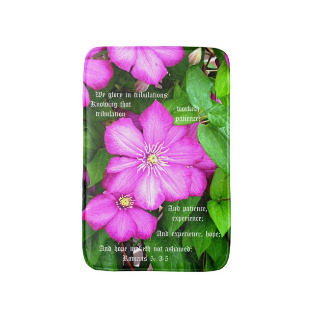 Clematis mit Römer 5:3-5 Badematte (Vorderseite Vertikal)