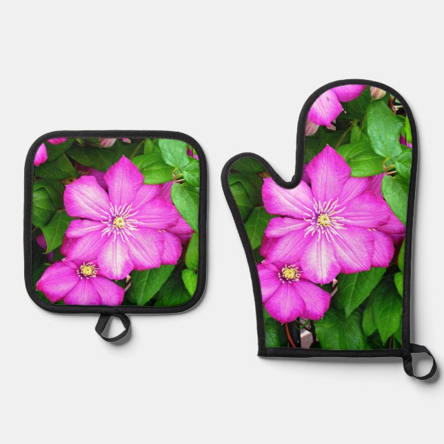 Clematis Ofenhandschuh & Topflappen-Set (Vorderseite)