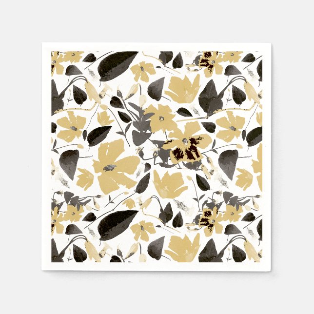 Clematis Yellow Gray Botanical Watercolor Serviette (Clematis Yellow Gray Flowering Vine Watercolor Napkins from Studio Posies. )