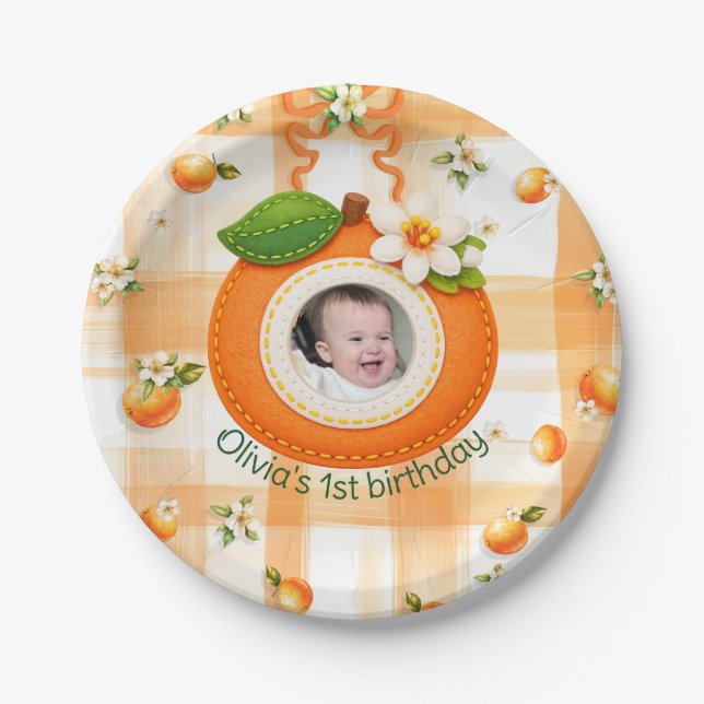 Clementine Cutie - Erstes Geburtstagskind Pappteller (Vorderseite)