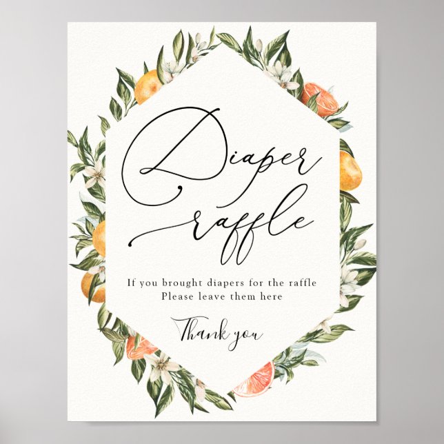 Clementine Orange und Greenery Diaper Raffle Sign Poster (Vorne)