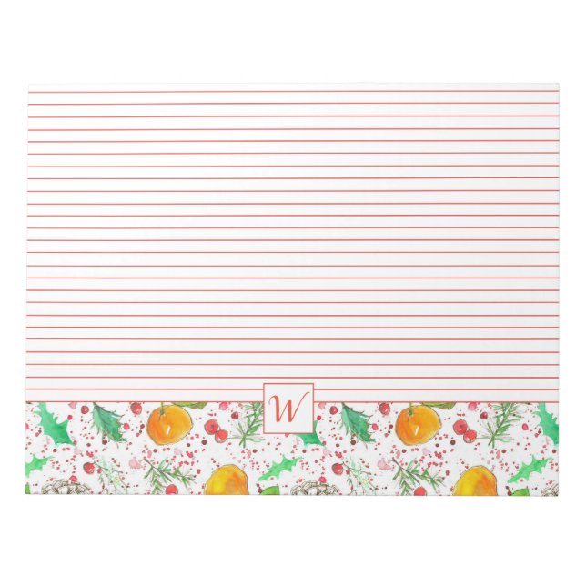 Clementines Cranberries Pine Cones Monogram Notizblock (Vorderseite)