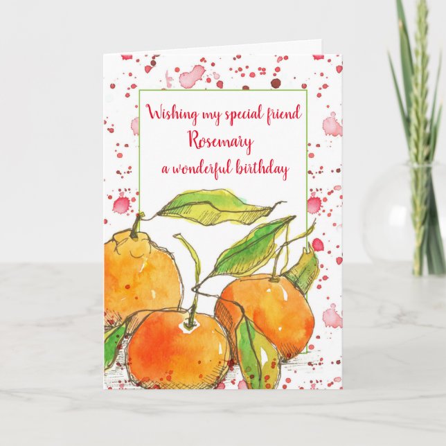 Clementines Fruit Happy Birthday Friend Custom Karte (Vorderseite)