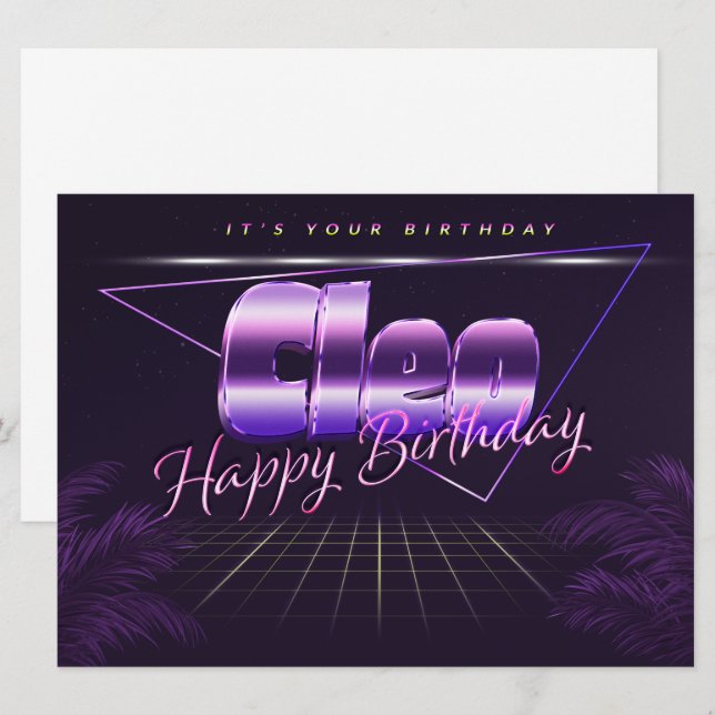Cleo Name Prénom lila retro Carte Anniversaire (Devant / Derrière)