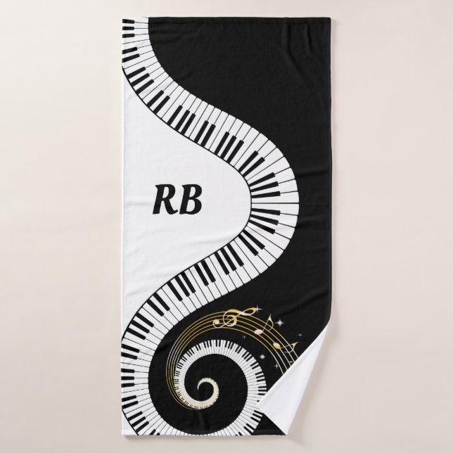Clés de piano de monogramme et notes musicales (Serviette de bain)