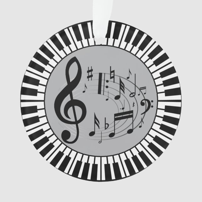 Clés de piano et notes circulaires de musique (devant)