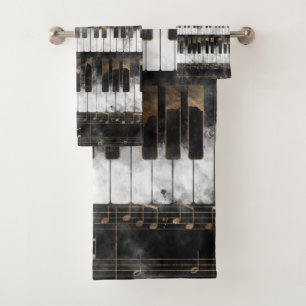 Clés et notes de piano - aquarelle et or