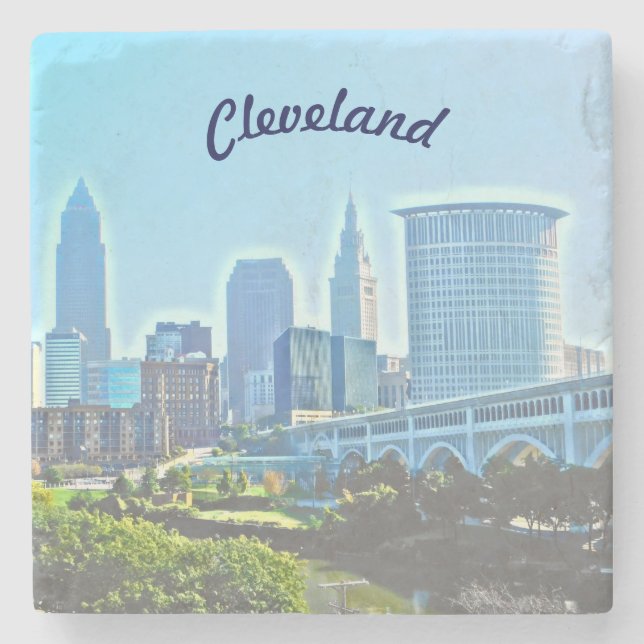 Cleveland Blue Morning Steinuntersetzer (Vorderseite)