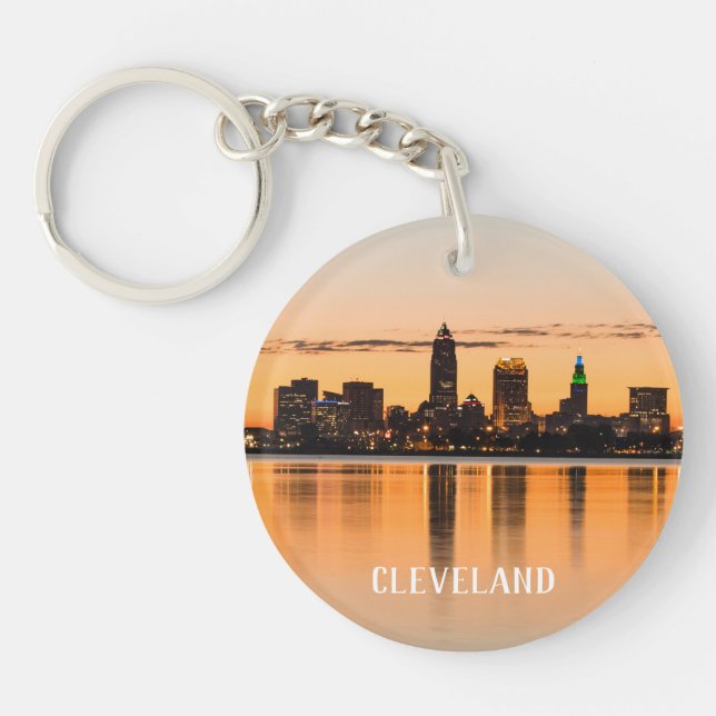 Cleveland City Ohio Sunset Skyline River Landschaf Schlüsselanhänger (Vorderseite)