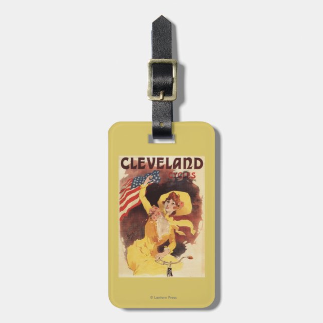 Cleveland fährt amerikanisches Mädchen im Gelb rad Gepäckanhänger (Vorderseite vertikal)