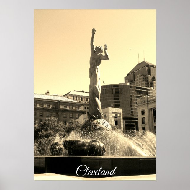 Cleveland Fountain (Sepia) Poster (Vorne)