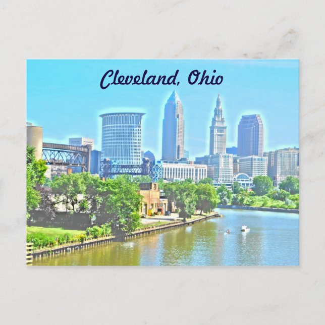 Cleveland,OH Fluss View (Paint Effect) Postkarte (Vorderseite)