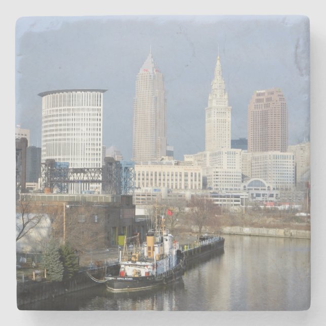 Cleveland OH Fluss View Stone Untersetzer (Vorderseite)