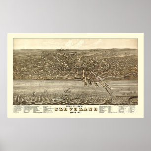 Cleveland, OH Panoramakarte - 1877 Poster