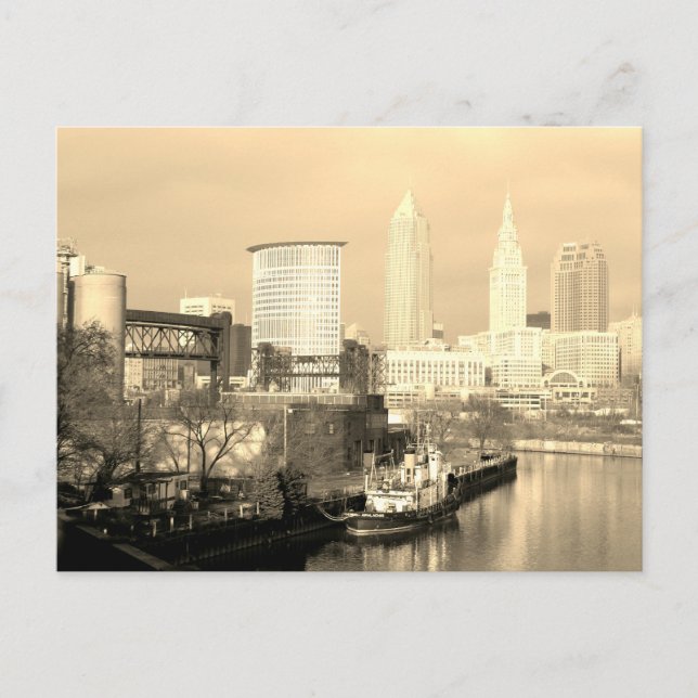 Cleveland, OH Sepia River View Postkarte (Vorderseite)