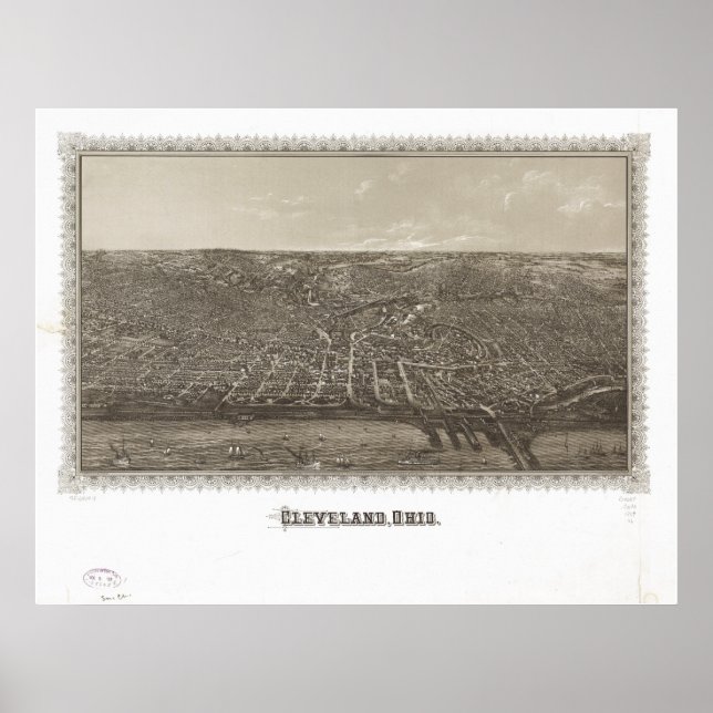 Cleveland Ohio 1887 Antique Panoramabalkarte Poster (Vorne)