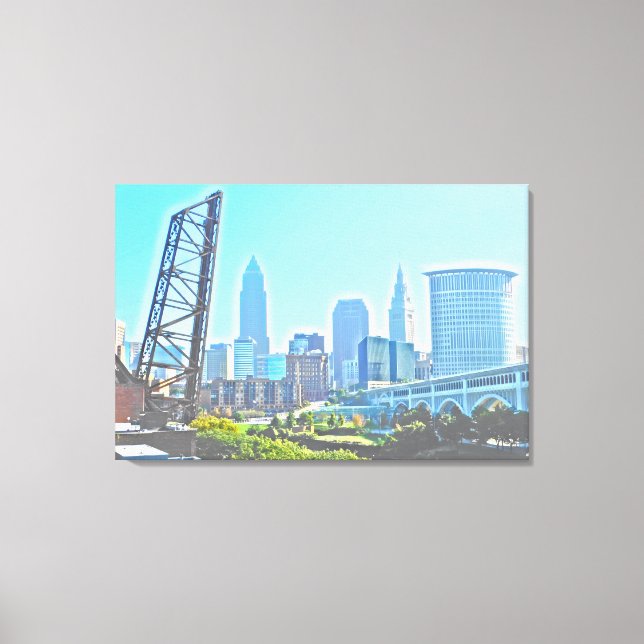 Cleveland, Ohio Blue Morning Skyline Leinwanddruck (Vorderseite)