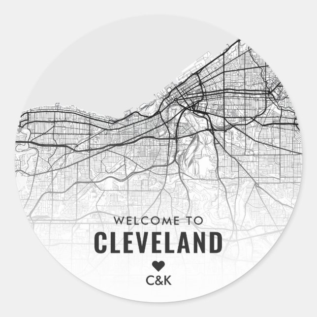 Cleveland, Ohio City Map | Begrüßung Runder Aufkleber (Vorderseite)