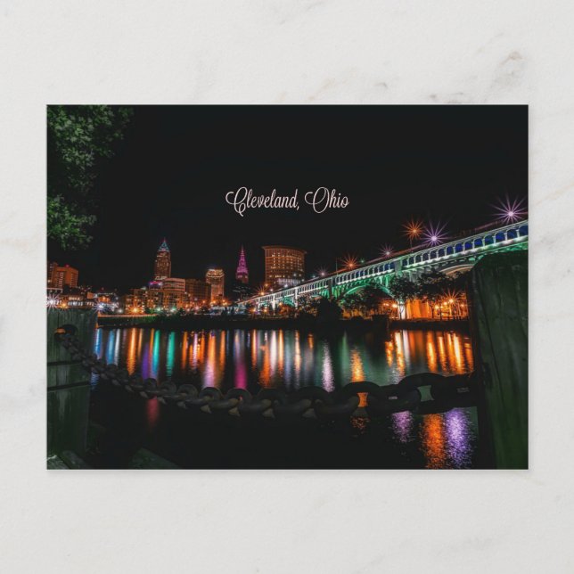 Cleveland, Ohio cityscape, etikettiert Postkarte (Vorderseite)