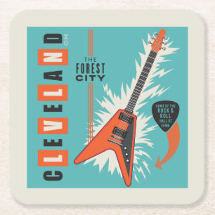 Cleveland Ohio   Elektrische Gitarre Rechteckiger Pappuntersetzer