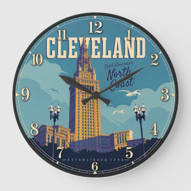 Cleveland Ohio Große Wanduhr (Vorderseite)