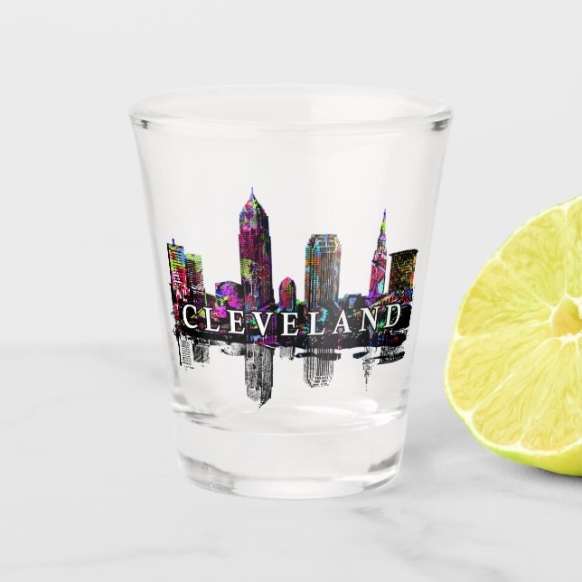 Cleveland, Ohio in Graffiti-Shotglas Schnapsglas (Vorderseite)